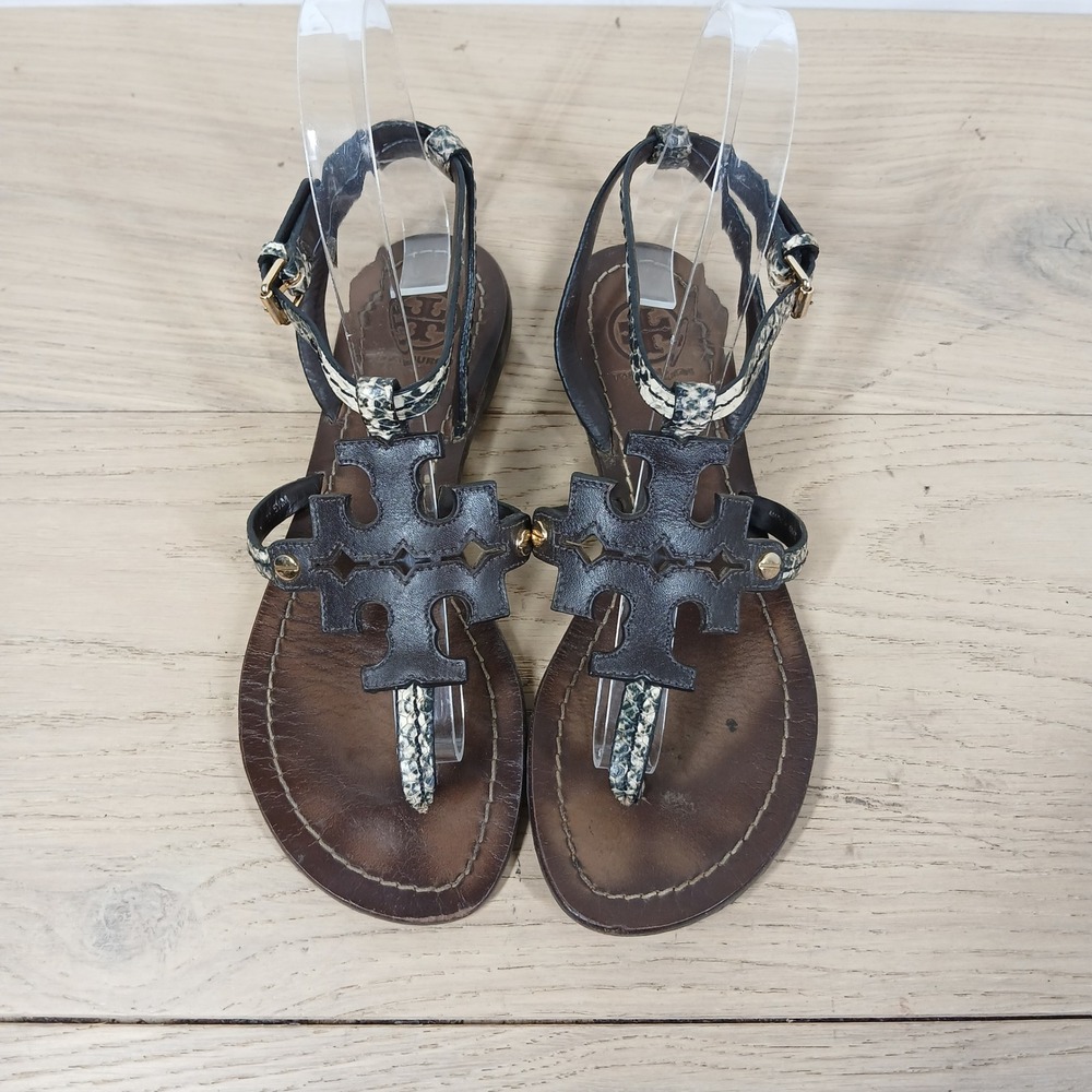 Tory Burch Miller Gladiator Sandals Womens 5.5M Brown Leather Snakeskin Thong